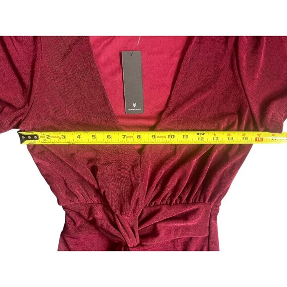 Lulus Dash of Charm Burgundy Short Sleeve Twisted Front Midi Dress Size Medium - Picture 8 of 10